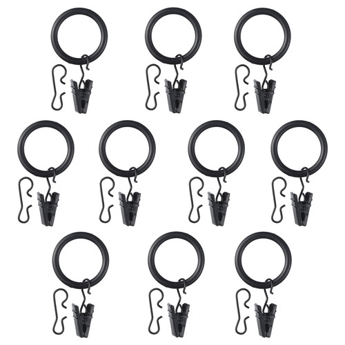 SYRLIG Curtain ring with clip and hook, black, 25 mm