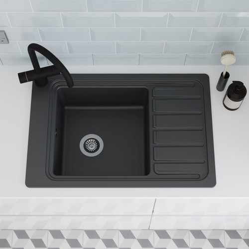 GoodHome Sink with drainer Romesco, 1-bowl, black