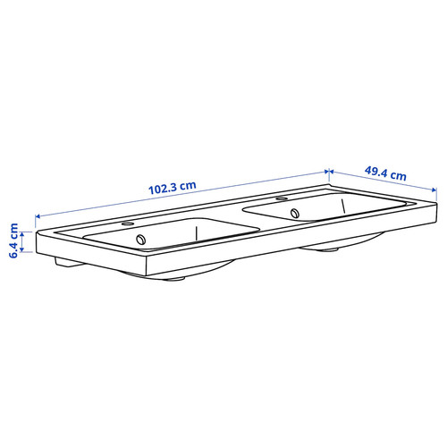 ORRSJÖN Double wash-basin with water trap, white, 102x49 cm