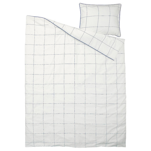 BREDVECKLARE Duvet cover and pillowcase, white blue/check, 150x200/50x60 cm