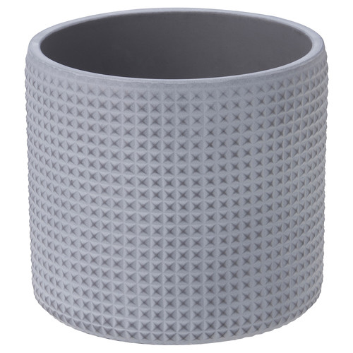 BÄCKDRÅG Plant pot, dotted surface/white grey, 12 cm