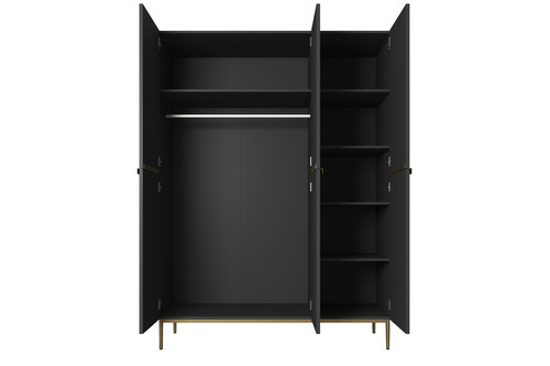 Wardrobe Nicole 150 cm, matt black, gold handles and legs