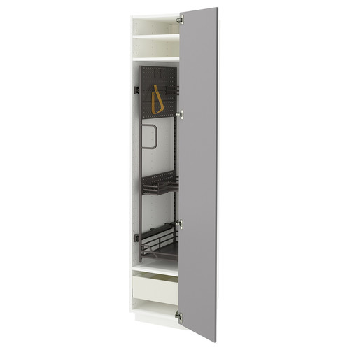 METOD / MAXIMERA High cabinet with cleaning interior, white/Bodbyn grey, 40x60x200 cm