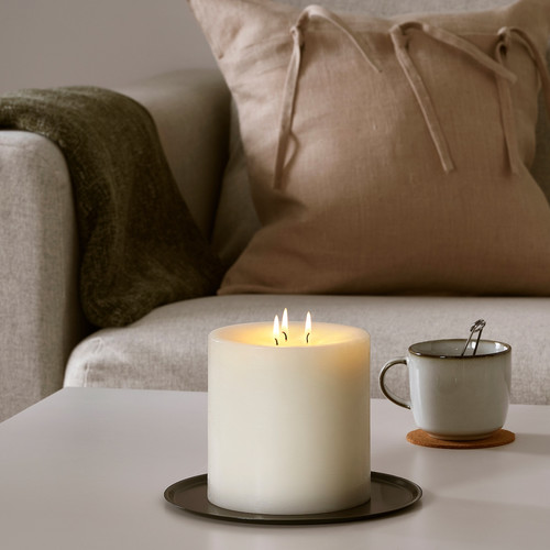 GRÄNSSKOG Unscented block candle, 3 wicks, white
