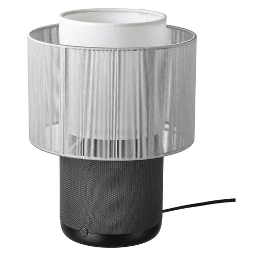 SYMFONISK Speaker lamp w Wi-Fi, textile shade, black/white