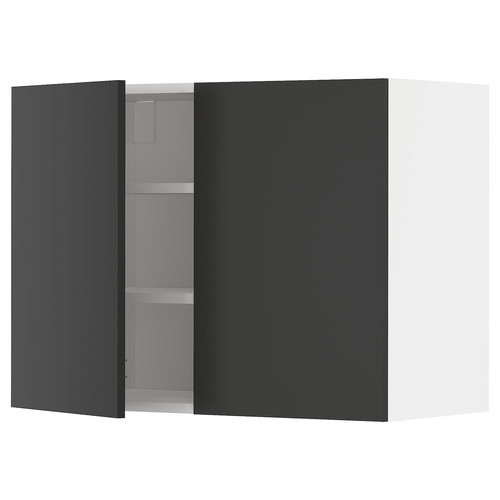 METOD Wall cabinet with shelves/2 doors, white/Nickebo matt anthracite, 80x60 cm