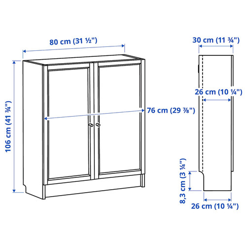 BILLY / OXBERG Bookcase with doors, 80x30x106 cm