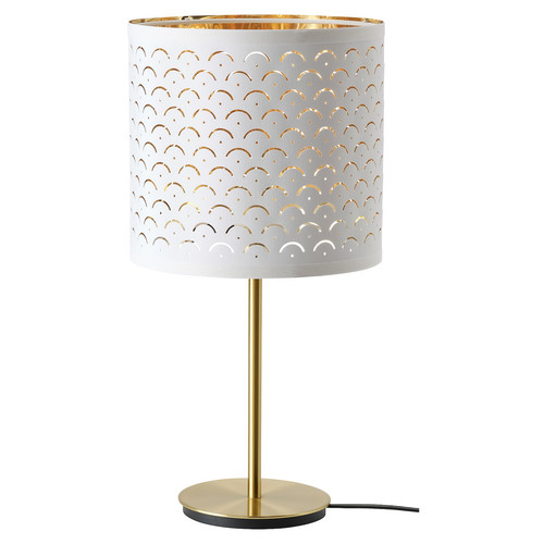 NYMÖ / SKAFTET Table lamp, white brass/brass, 24x30 cm