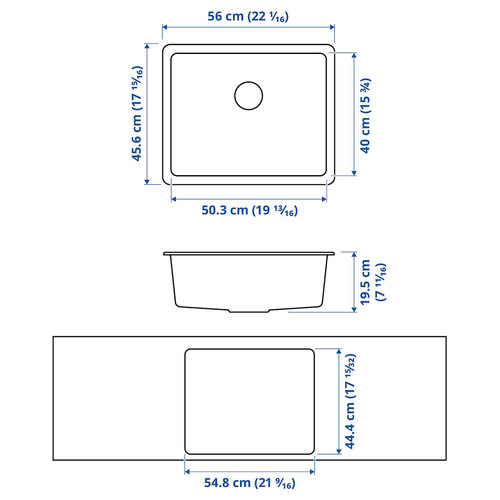 KILSVIKEN Inset sink, 1 bowl, black quartz composite, 56x46 cm