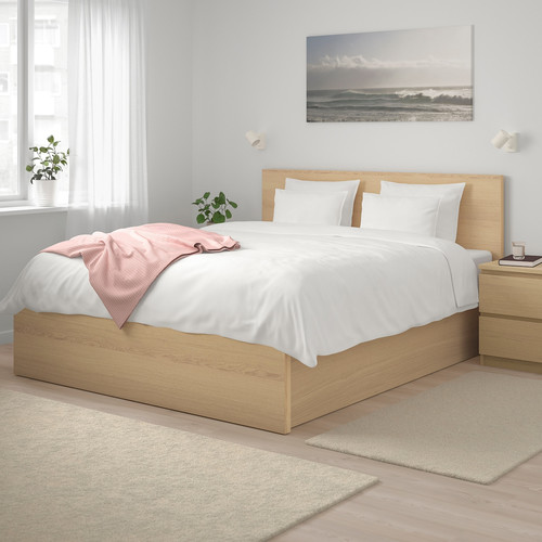 MALM Bed frame with storage box, white stained oak effect, 160x200 cm