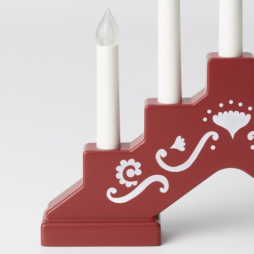 STRÅLA LED 5-armed candelabra, battery-operated/mini red