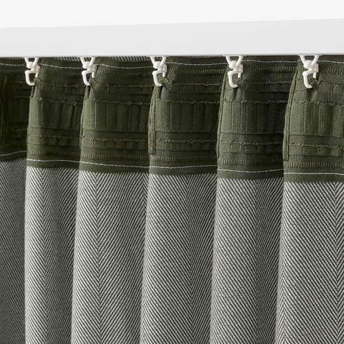 TIBAST Room darkening curtains, 1 pair, dark green, 145x300 cm