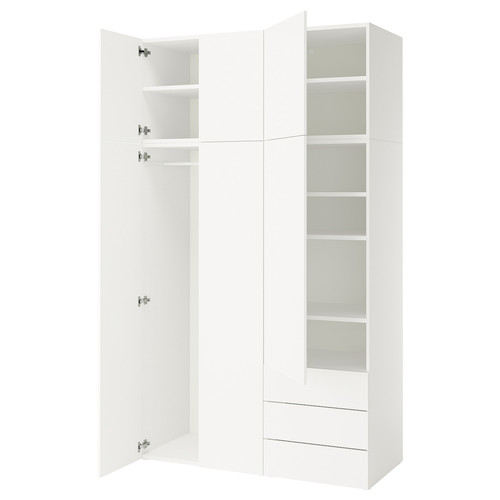 PLATSA Wardrobe with 6 doors+3 drawers, white/Fonnes white, 140x57x241 cm