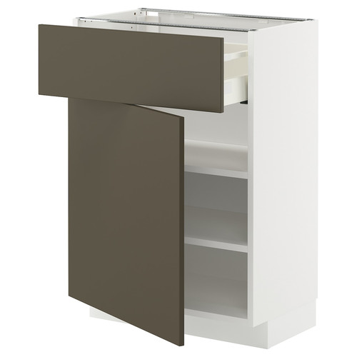 METOD / MAXIMERA Base cabinet with drawer/door, white/Havstorp brown-beige, 60x37 cm