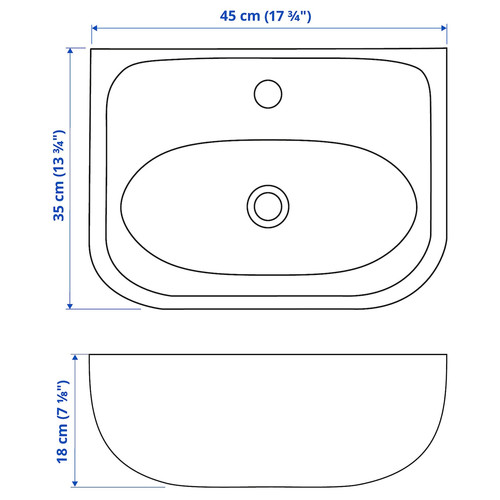 SKATSJÖN Wash-basin with water trap, white, 45x35 cm