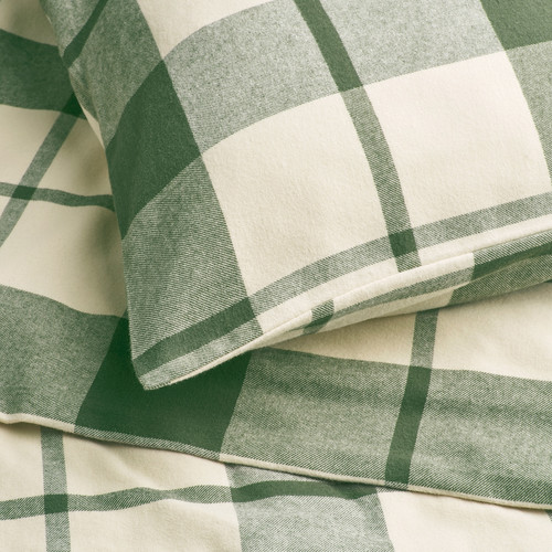 BESKSÖTEMAL Duvet cover and pillowcase, green/check, 150x200/50x60 cm