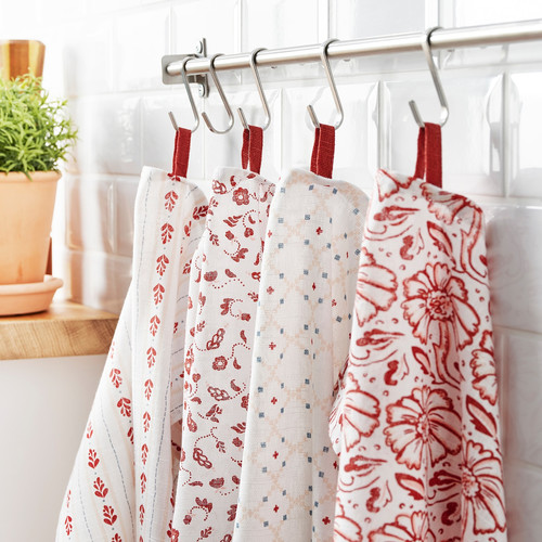 INAMARIA Dish towel, patterned red/pink, 45x60 cm, 4 pack