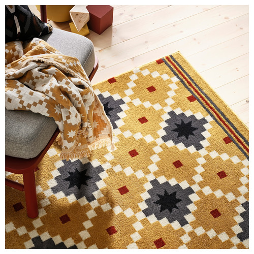 SKOTERLED Rug, low pile, dark yellow/dark grey, 133x195 cm