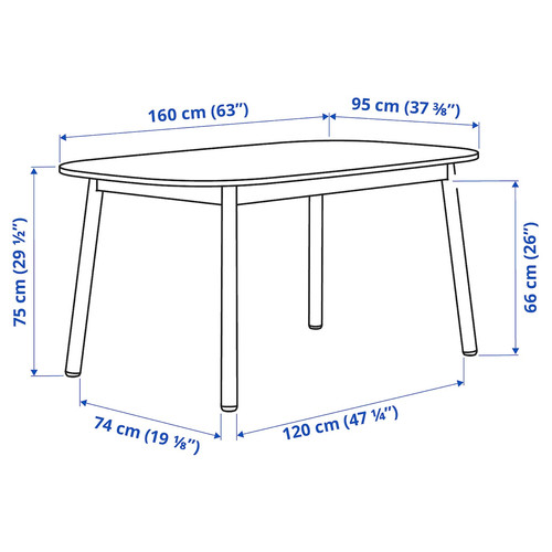 VEDBO Dining table, white, 160x95 cm