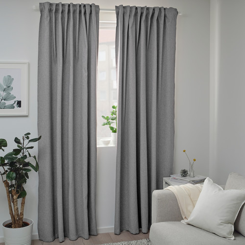 BLÅHUVA Room darkening curtains, 1 pair, light grey, 145x300 cm
