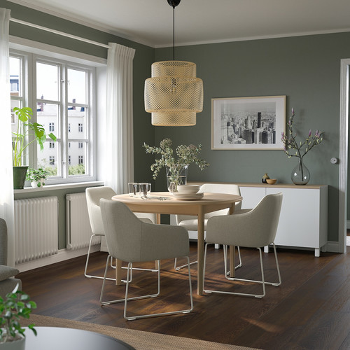 SKANSNÄS/TOSSBERG Table and 4 chairs, light beech veneer/white Gunnared beige, 115/170 cm