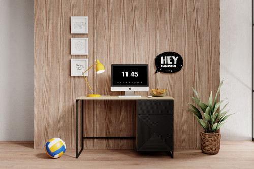 Desk with Drawer Asha 120 cm, artisan, matt black, black frame