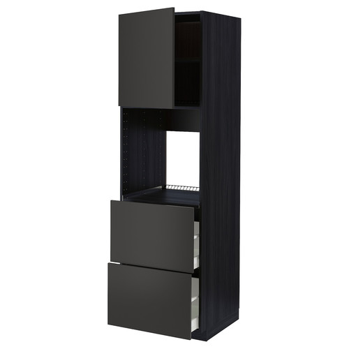 METOD / MAXIMERA Hi cab f ov w dr/2 frnts/2 hi drwrs, black/Nickebo matt anthracite, 60x60x200 cm