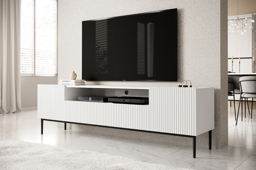 TV Cabinet Nicole 200 cm, matt white, black legs