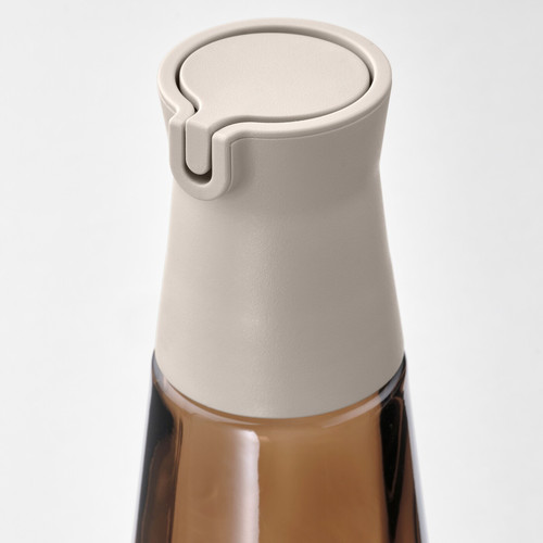 HALVTOM Bottle with pour spout, glass/brown, 19 cm