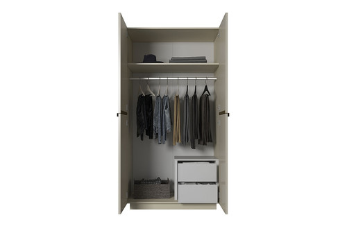 Wardrobe Nicole with Drawer Unit 100 cm, cashmere, gold handles