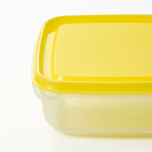 PRUTA Food container, transparent, yellow, 0.6 l