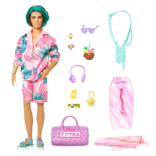 Barbie Travel Ken Doll With Beach Fashion Extra Fly HNP86 3+