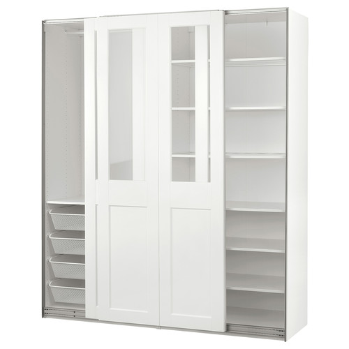 PAX / GRIMO Wardrobe with sliding doors, white/clear glass white, 200x66x236 cm