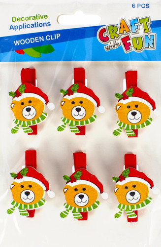 Christmas Wooden Clips Bear 6pcs