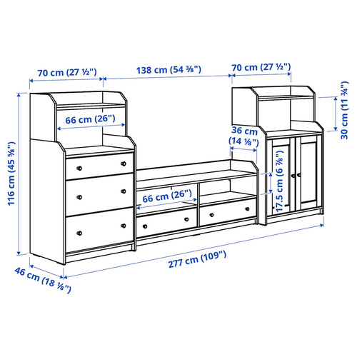 HAUGA TV/storage combination, grey, 277x46x116 cm