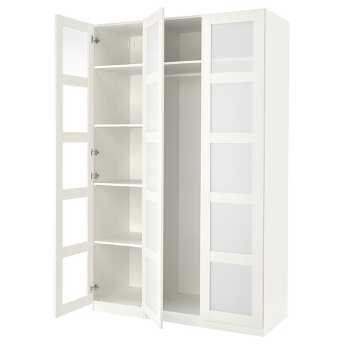 PAX / BERGSBO Wardrobe combination, white/white glass, 150x60x236 cm