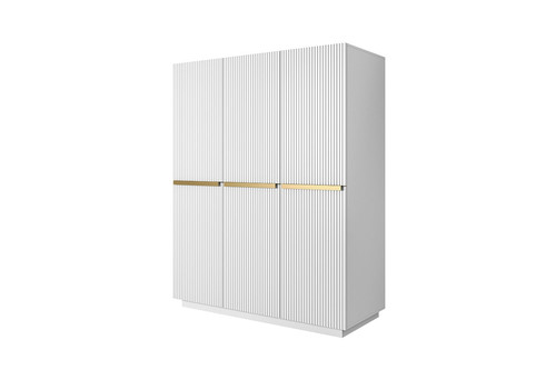 Wardrobe with Drawer Unit Nicole 150 cm, matt white, gold handles