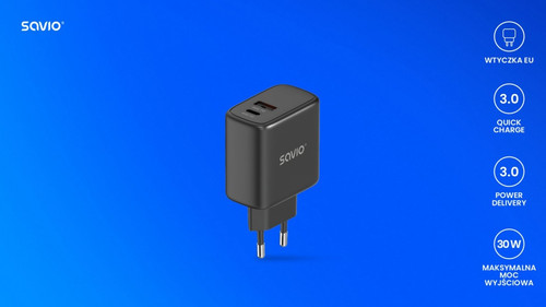 Savio Wall Charger 30W Quick Charge, Power Delivery 3.0, LA-06/B EU Plug