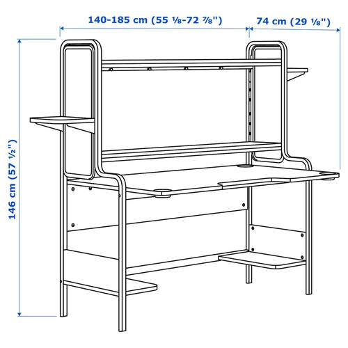 FREDDE Gaming desk, white, 185x74x146 cm