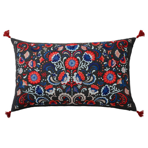 SKOGSKORN Cushion, dark grey, multicolour, 40x65 cm