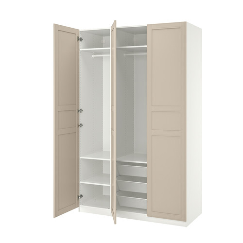 PAX / FLISBERGET Wardrobe combination, white/light beige, 150x60x236 cm