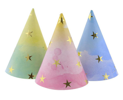 Party Paper Hats Gold Stars 6pcs