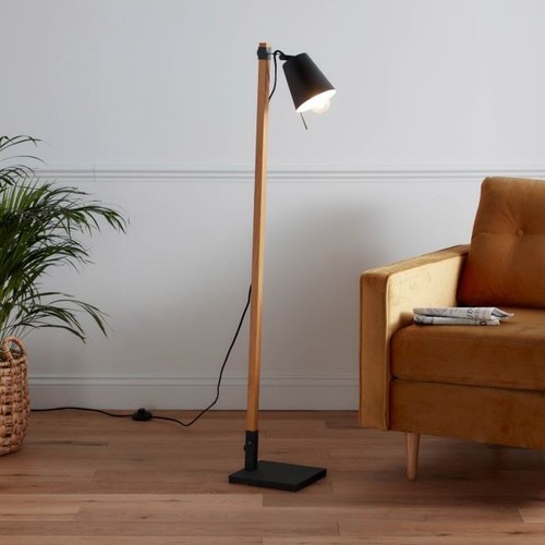 GoodHome Floor Lamp Menonry E27, black/wood-like