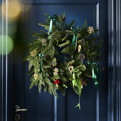 VINTERFINT Artificial wreath, in/outdoor/pine cone  green, 60 cm