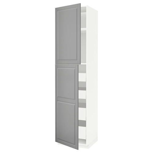 METOD / MAXIMERA Hi cab w 2 doors/4 drawers, white/Bodbyn grey, 60x60x240 cm