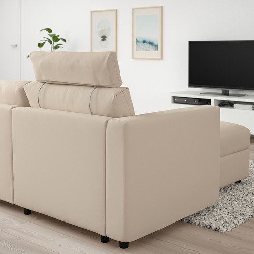 VIMLE 3-seat sofa with chaise longue, with headrest, Hallarp beige