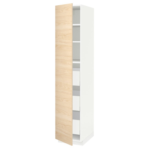 METOD / MAXIMERA High cabinet with drawers, white/Askersund light ash effect, 40x60x200 cm