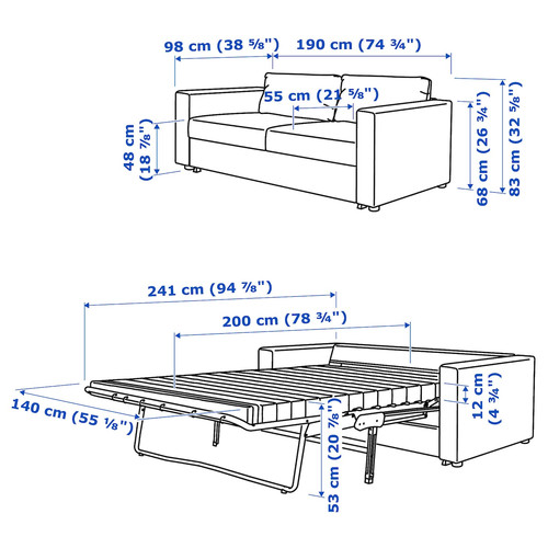 VIMLE 2-seat sofa-bed, Gunnared medium grey