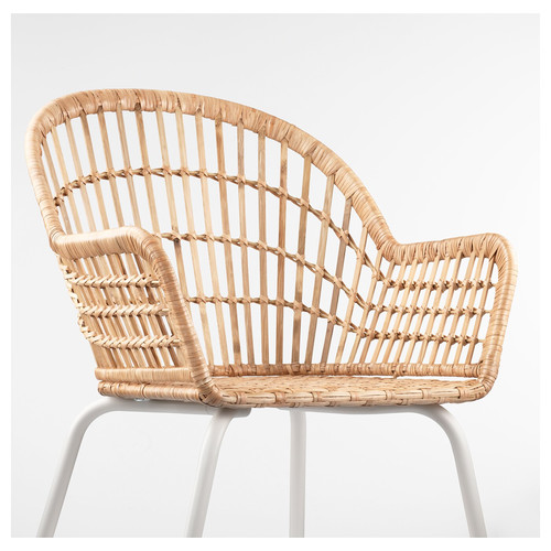 NILSOVE Chair with armrests, rattan, white