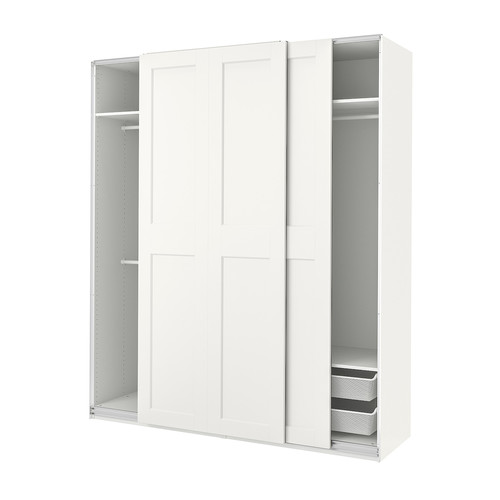 PAX / GRIMO Wardrobe combination, white/white, 200x66x236 cm